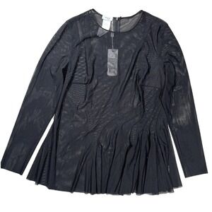 New Akris Punto Black Mesh Long Sleeve Blouse Sz 12 US Sheer Layer Designer NWT
